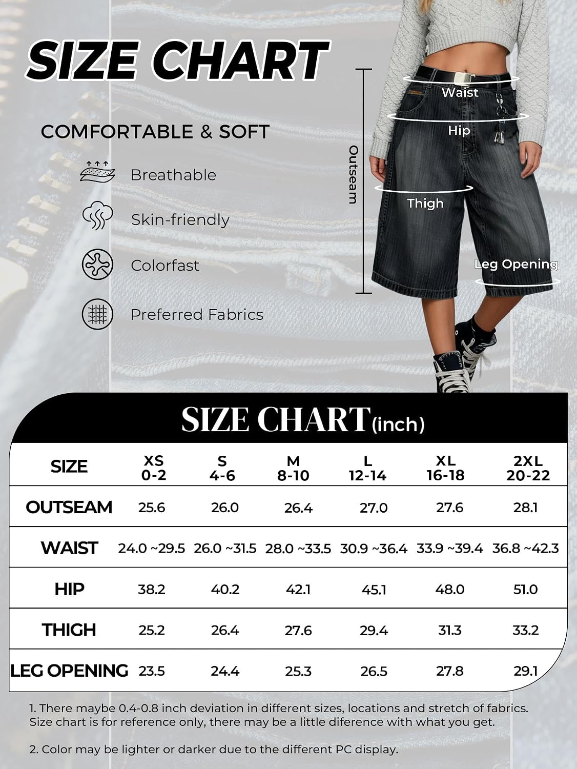 EMMIOL Baggy Jorts for Women Wide Leg Denim Shorts Y2k Elastic Waist Streetwear Boyfriend Jean Bermuda Shorts with Pockets