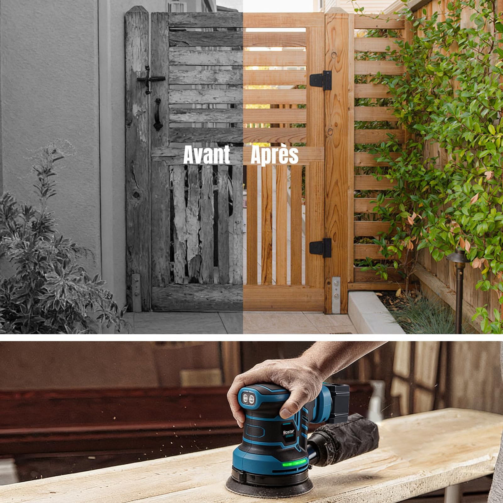 Bostar Ponceuse Excentrique Sans Fil 18V, Ø125mm Moteur Brushless, 2 Batteries 3.0Ah, Max. 21000 tr/min, 6 Vitesses, Sac à Poussière, Ponceuse Orbitale pour Bois et Voiture, Compatible Makita 18V