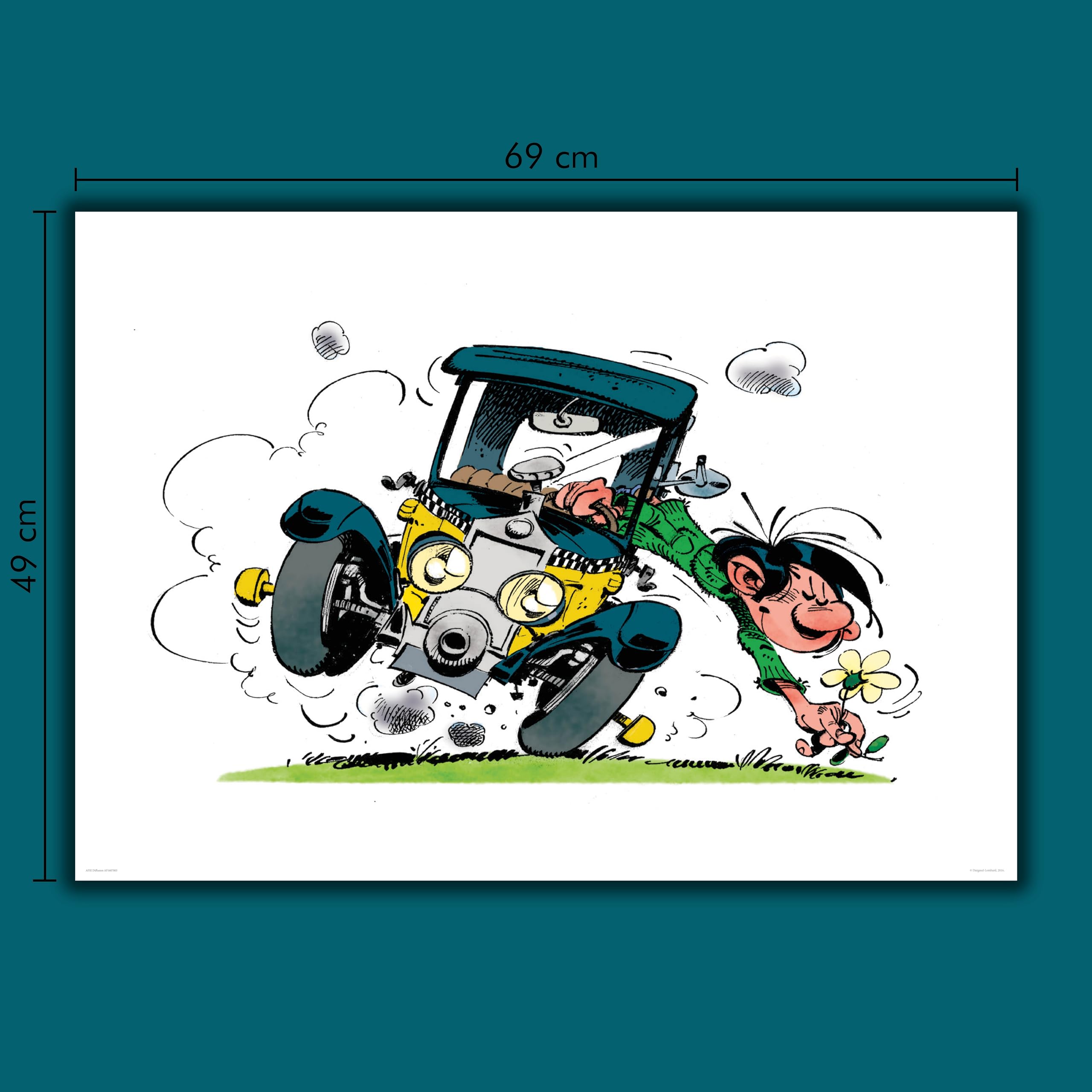 Affiche Gaston Lagaffe Automobile Fiat 509 - 49x69cm - Poster Officiel Franquin à Encadrer