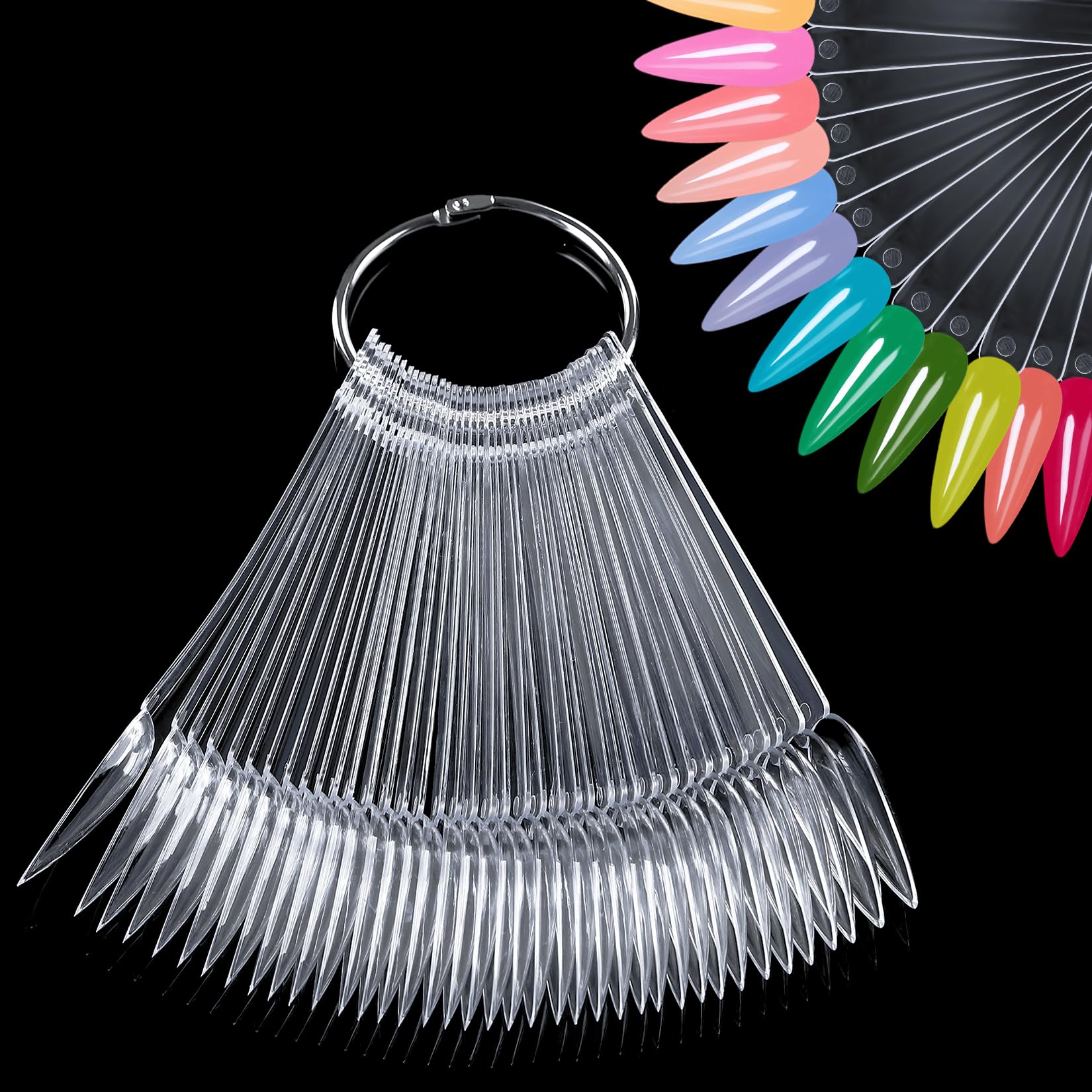 40PCS Transparent Fan-Shaped False Nail Color Swatches Polish Display Clear Sample Sticks for Practice Tool