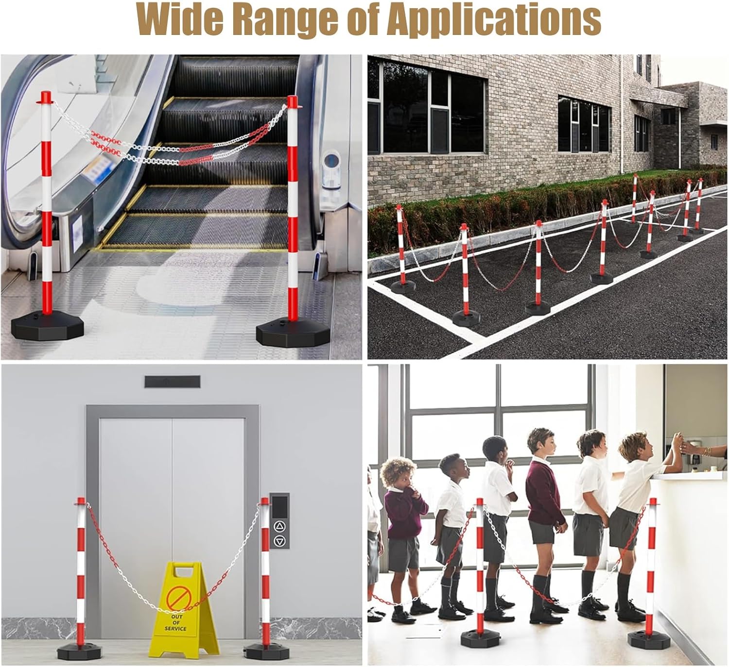 Parking Lot Traffic Delineator Post with Fillable Base, 33.5inch Plastic Warning Cones Posts, Stanchions & 9.8FT Safety Barrier Chain
