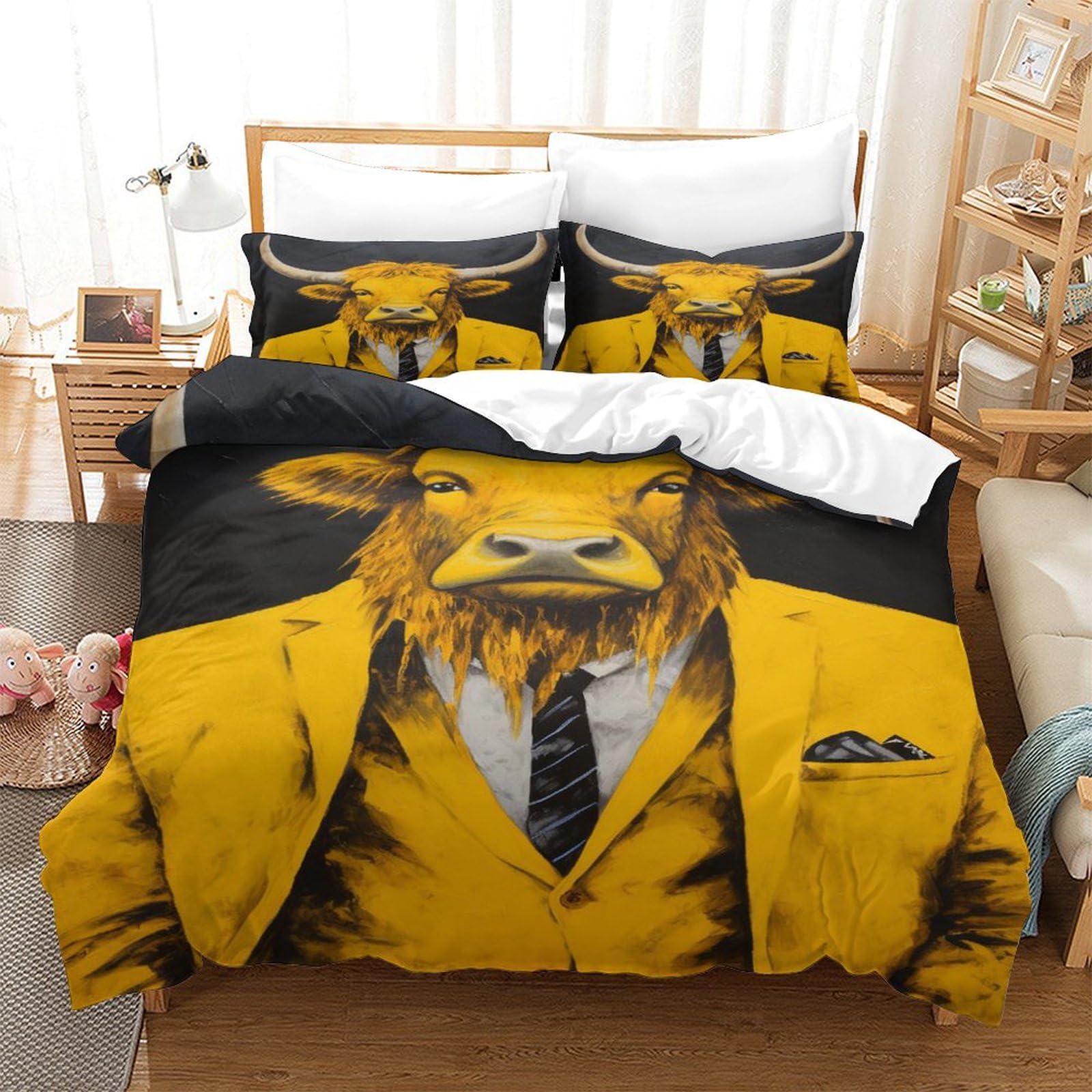 P1S9U7W5Y Trendy 3D Printed Suit Bull Duvet Cover Set 3pcs Microfiber Bull Bedding Set King
