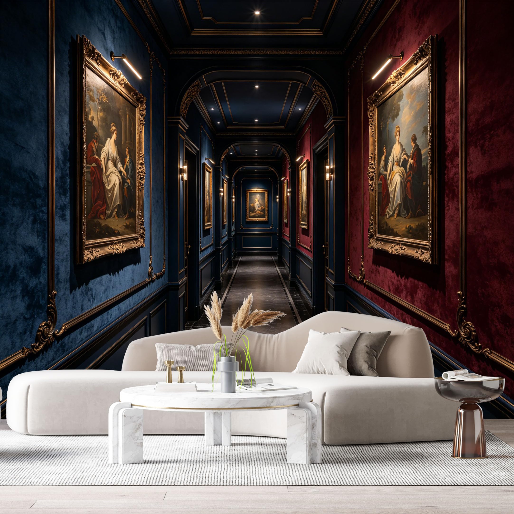 Custom Size Wall Murals Vintage Neoclassical Oil Painting Corridor Elegant Frame Art Gallery Effect SelfAdhesive Wall Fabric Removable Large Wallpaper for Photo Living Room