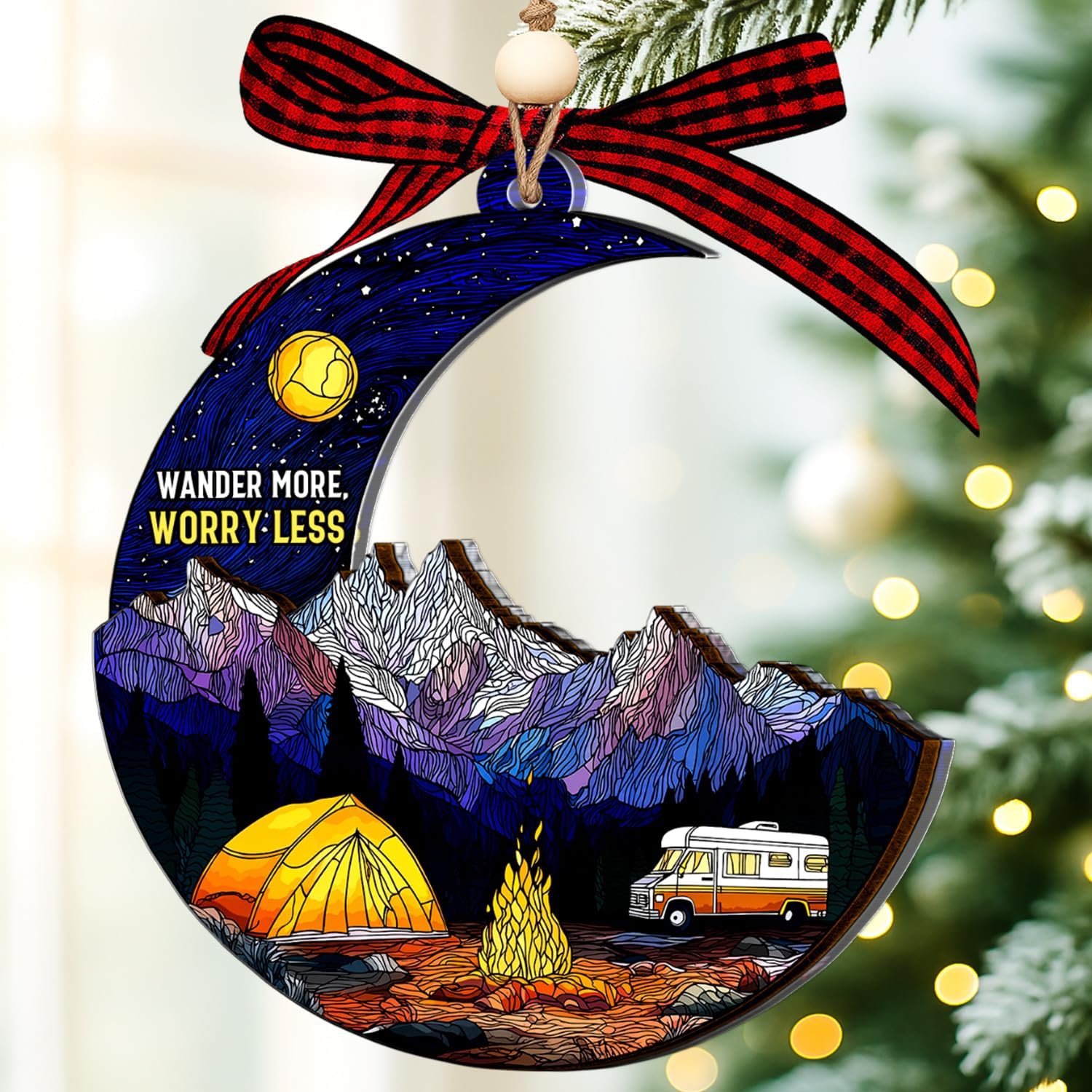 Camping Ornament – Camping Ornaments for Christmas Tree, Unique Camping Ornament 2025 Gifts for Campers, Camping Christmas Ornament and Decor Gift Wood Acrylic 2 Layers Xmas Ornaments