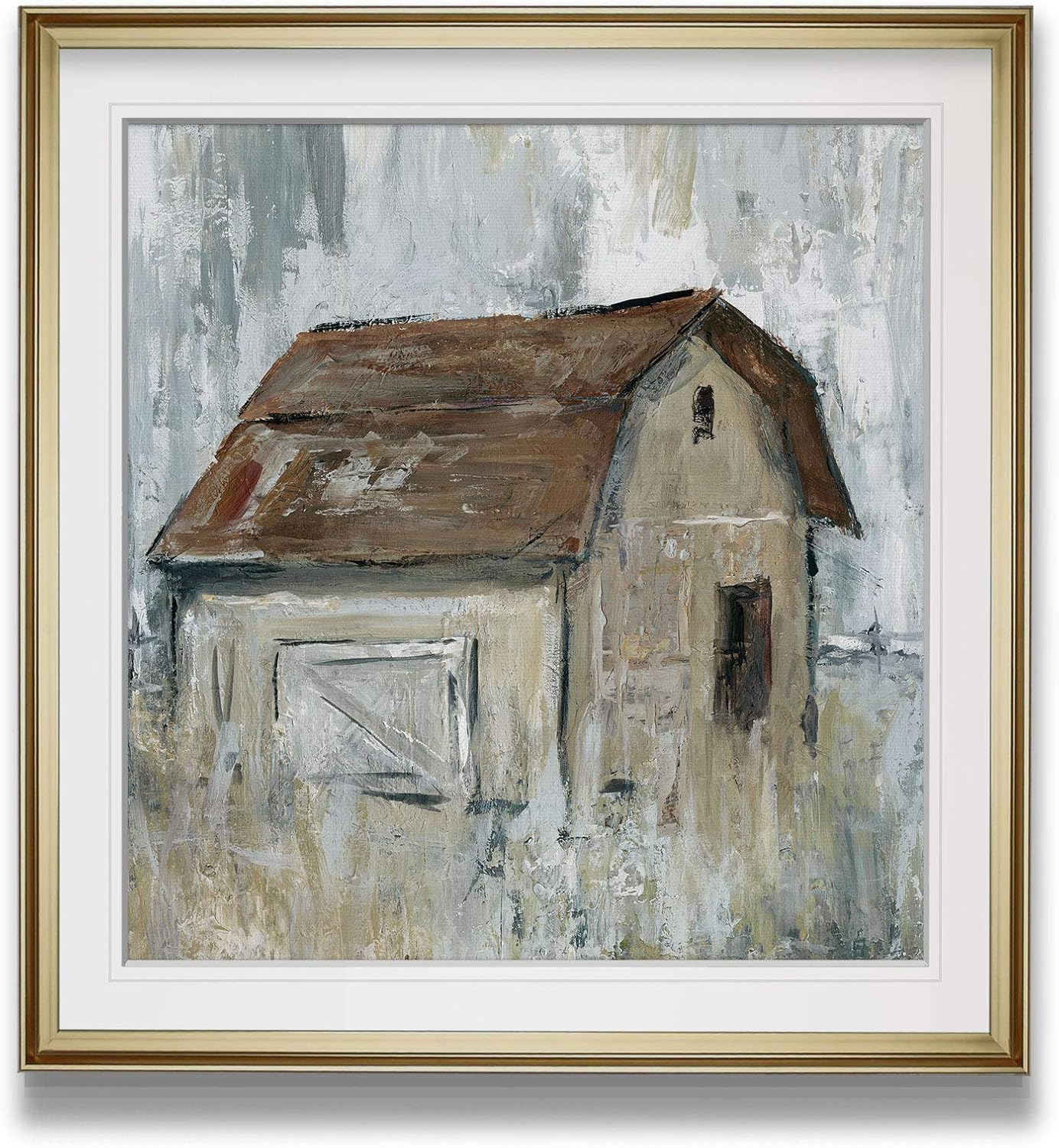 Renditions Gallery Barn At Dusk Framed Wall Art Oil Paintings Wall Décor Fine Giclee Prints with Gold Frame Farmhouse Artwork for Living Room, Bedroom, Bathroom
