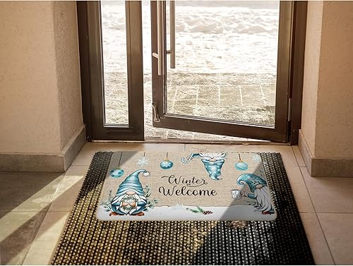Miniatura 4 de Tapete de bienvenida de invierno, antideslizante, divertido gnomo, tapete de entrada de Navidad, copo de nieve, decoración del hogar, 29 x 17