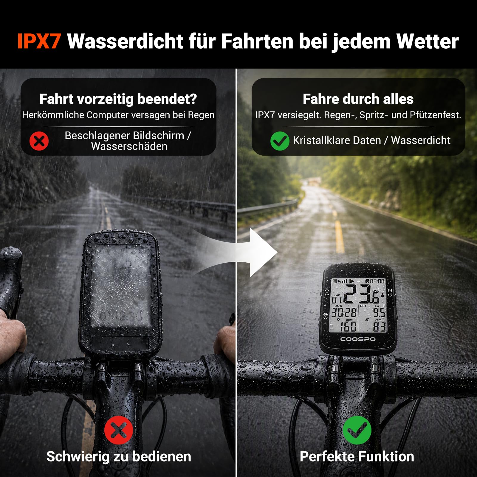 COOSPO BC26 GPS Fahrradcomputer Bluetooth 5.0 Wireless Fahrradcomputer Wasserdicht GPS Tachometer 2,3 Zoll Bildschirm mit automatischer Hintergrundbeleuchtung