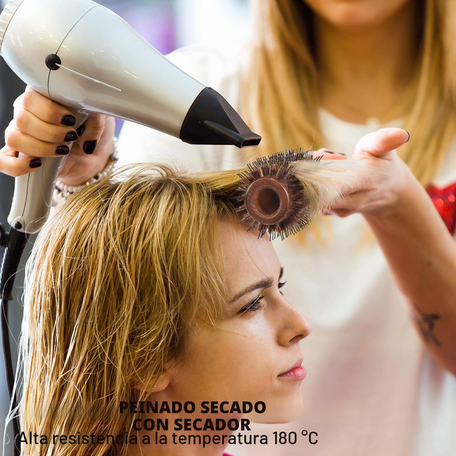 BESTOOL Cepillo de pelo con cerdas de jabalí y nailon para peinar, secar, rizar, agregar volumen y brillo (2.8 inch)