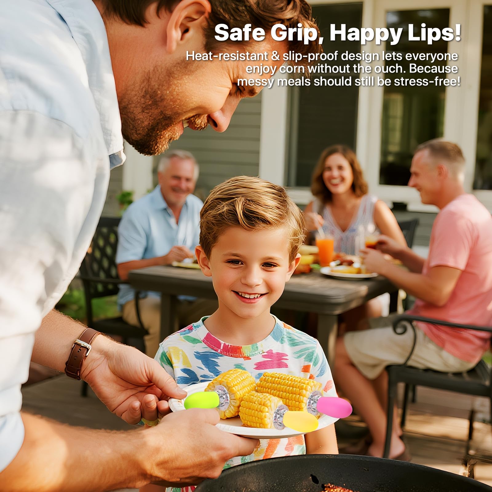 Corn on the Cob Holders Set with Interlocking Design & Storage Case, Silicone Handles + Stainless Steel Pins | Corn Cob Holders for BBQ, Picnics, Dishwasher Safe & Non-Slip Corn Skewers & Sticks.