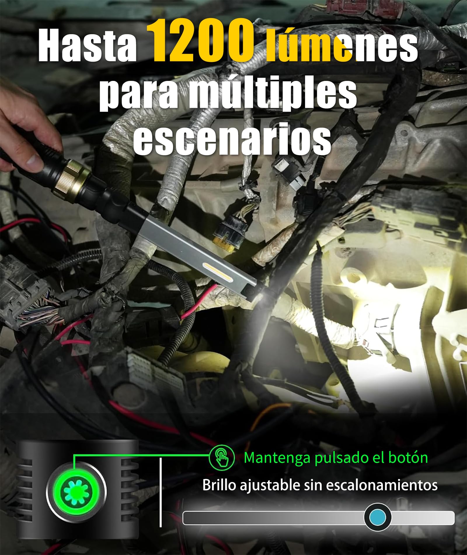 HOTLIGH Linterna Mecanico - 5000 mAh Linterna Taller con Diseño Plegable Giratorio de 360°, 1200 Lúmenes Lanterna Recarregavel LED, 3 Modos Luz Portatil para Reparación de Automóviles/Emergencias
