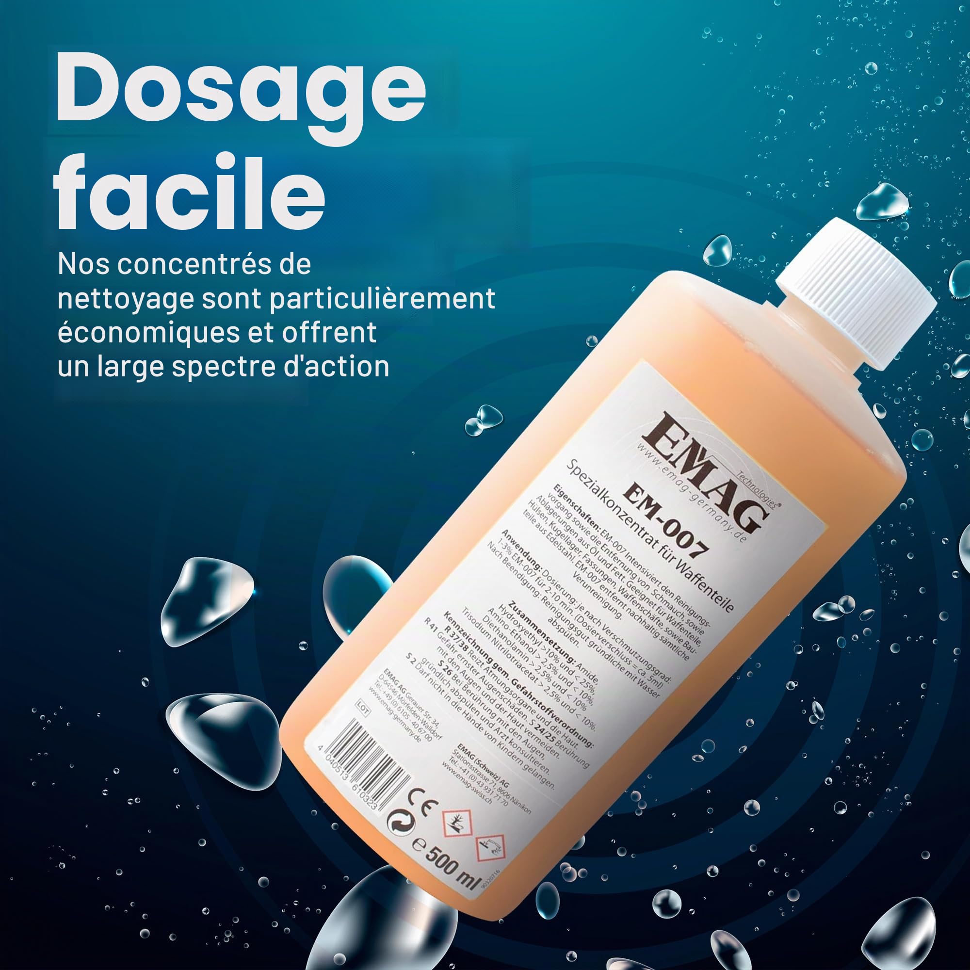 EMAG Nettoyant universel EM-007 I Nettoyeur à ultrasons spécial pour pièces d'armes, manchons, douilles, etc. I Élimine toutes les impuretés I 500 ml