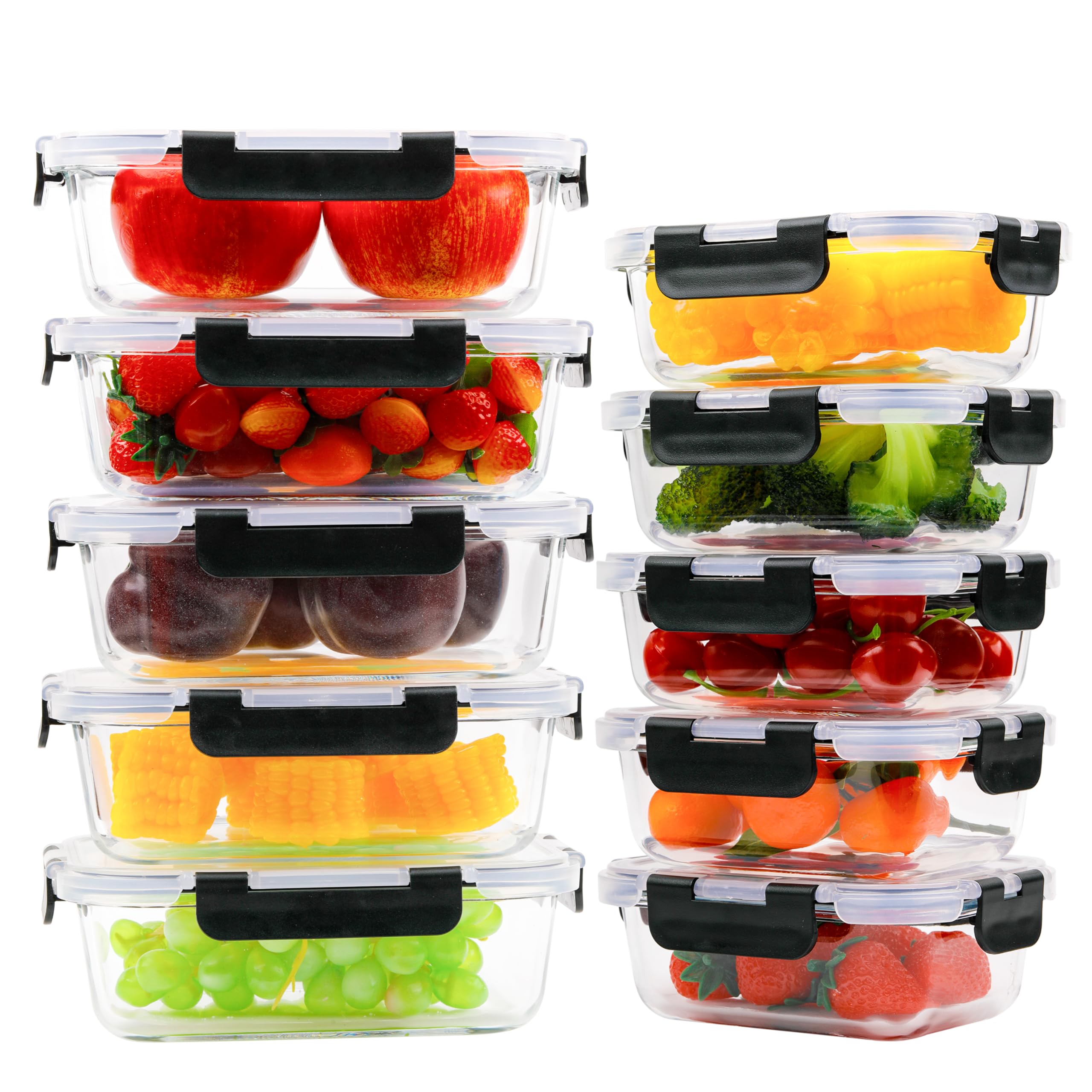 Confezione da 10 contenitori in vetro per alimenti, contenitori in vetro per la preparazione dei pasti per il pranzo, possono essere utilizzati in microonde, forno, congelatore e lavastoviglie,