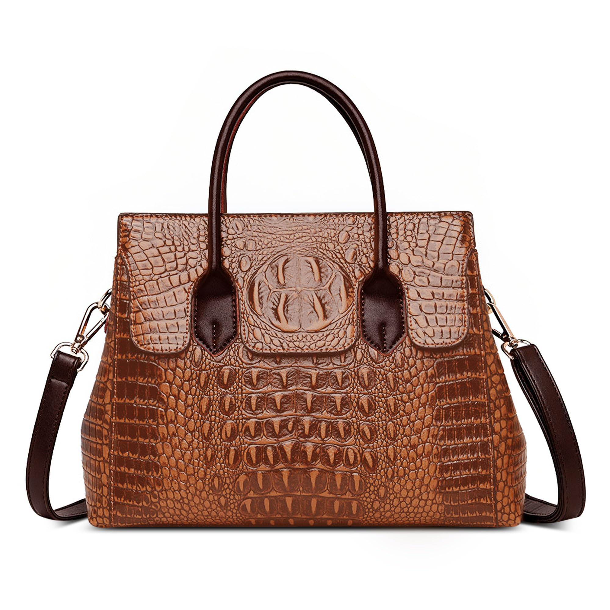 Donna Borsa Elegante Motivo Coccodrillo Borsa a Mano Vintage Pelle PU Borsa a Spalla Tasche Multiple Borse a Tracolla per Shopping Lavoro Affari Marrone
