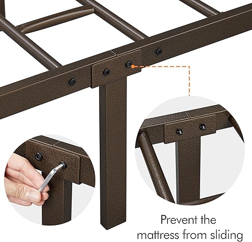 Miniatura 160 de Topeakmart Marco de cama de metal de estilo victoriano tamaño matrimonial con cabecero, base de colchón, no necesita somier, almacenamiento debajo