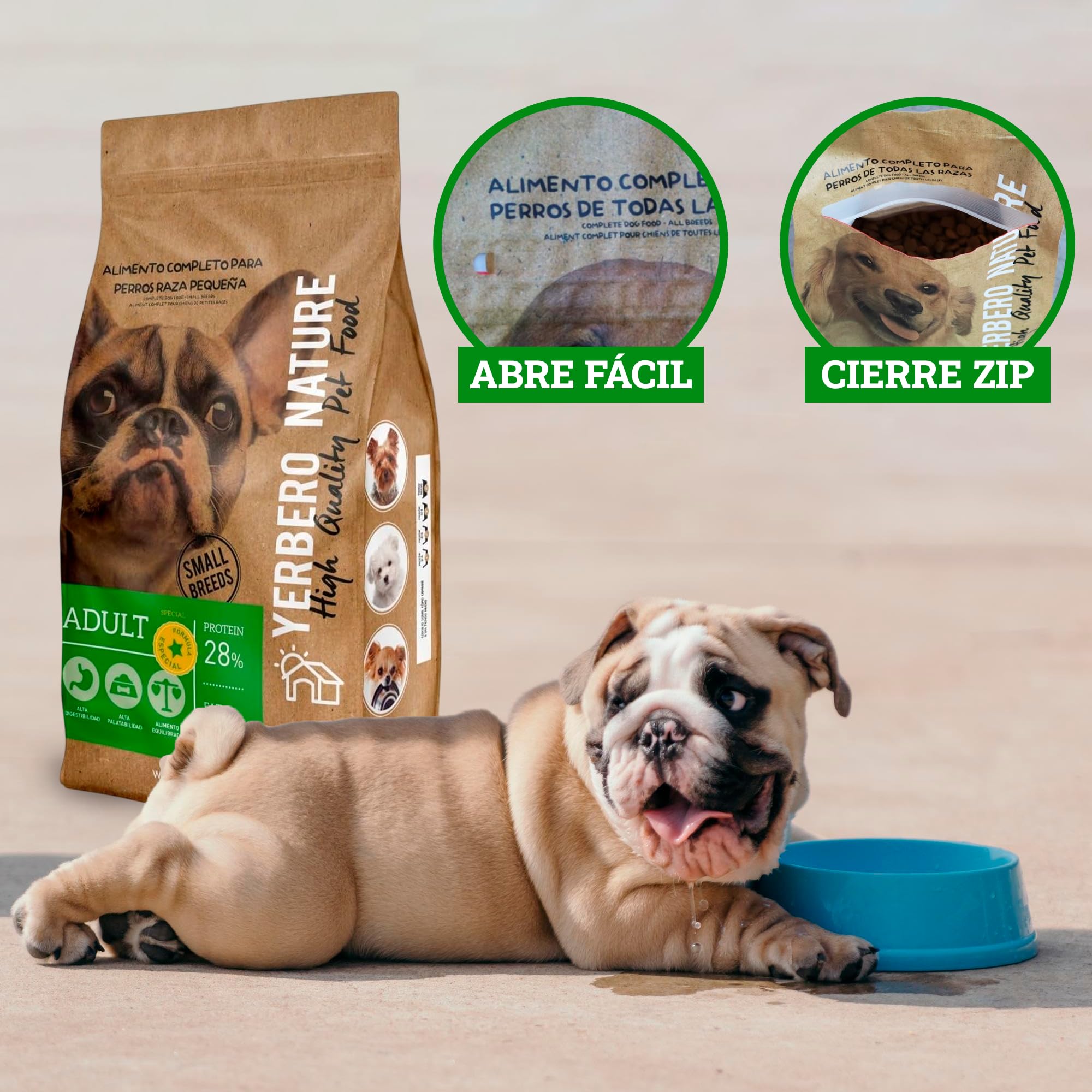 Yerbero Nature Adult Pienso para Perros Mini, Comida para Perros, Pienso Razas Pequeños Fórmula Especial con Alto Contenido Proteico, Ingredientes Digestibles para Razas Mini, Pack de 2 de 3 Kilos