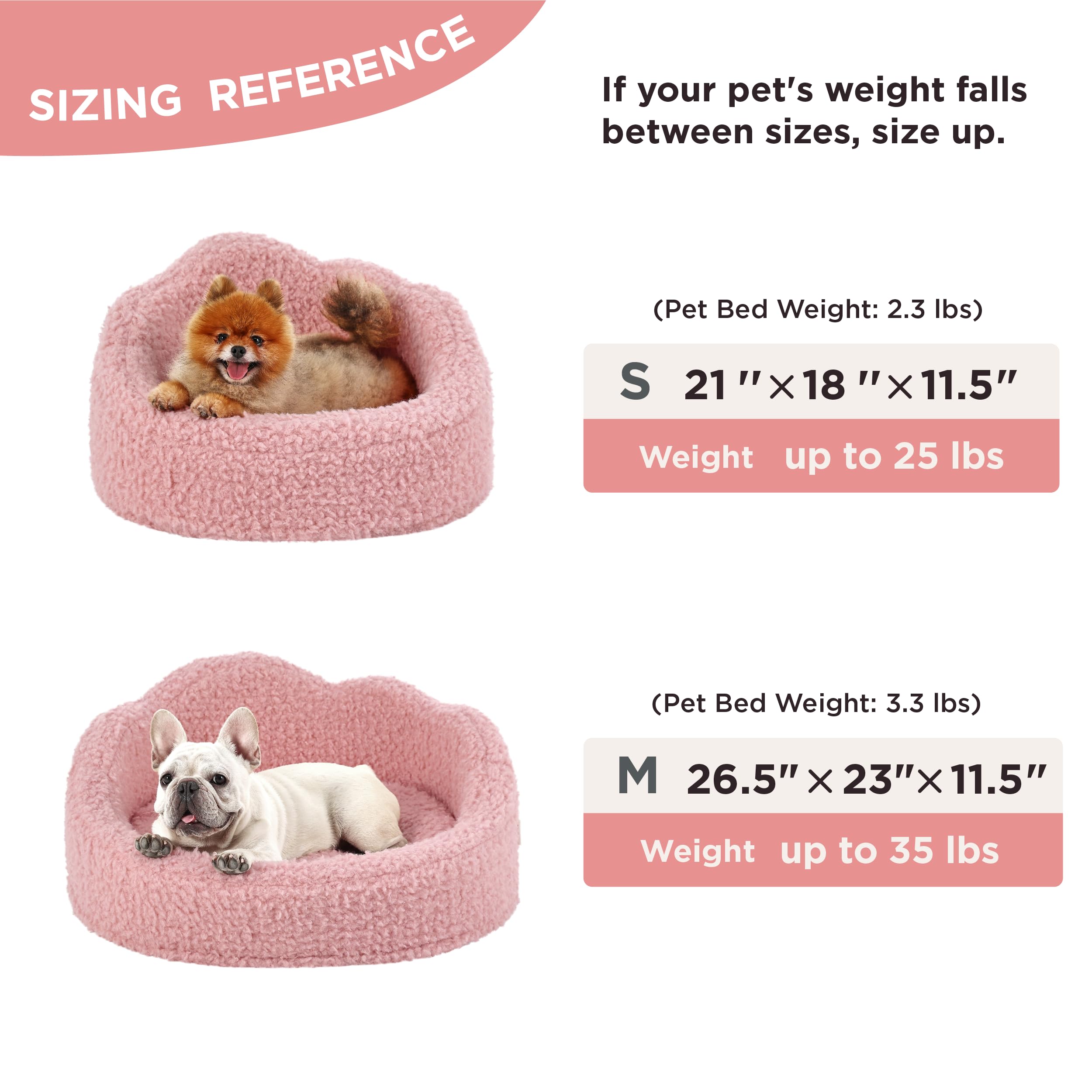 Lesure Dog Beds for Small Dogs - Fluffy Cloud Pet Bed in Soft Sherpa Plush, Oval Foam Bolster Puppy Beds Fits up to 25 lbs, Cuddler Cat Beds for Indoor Cats with Removable Washable Cover, Pink