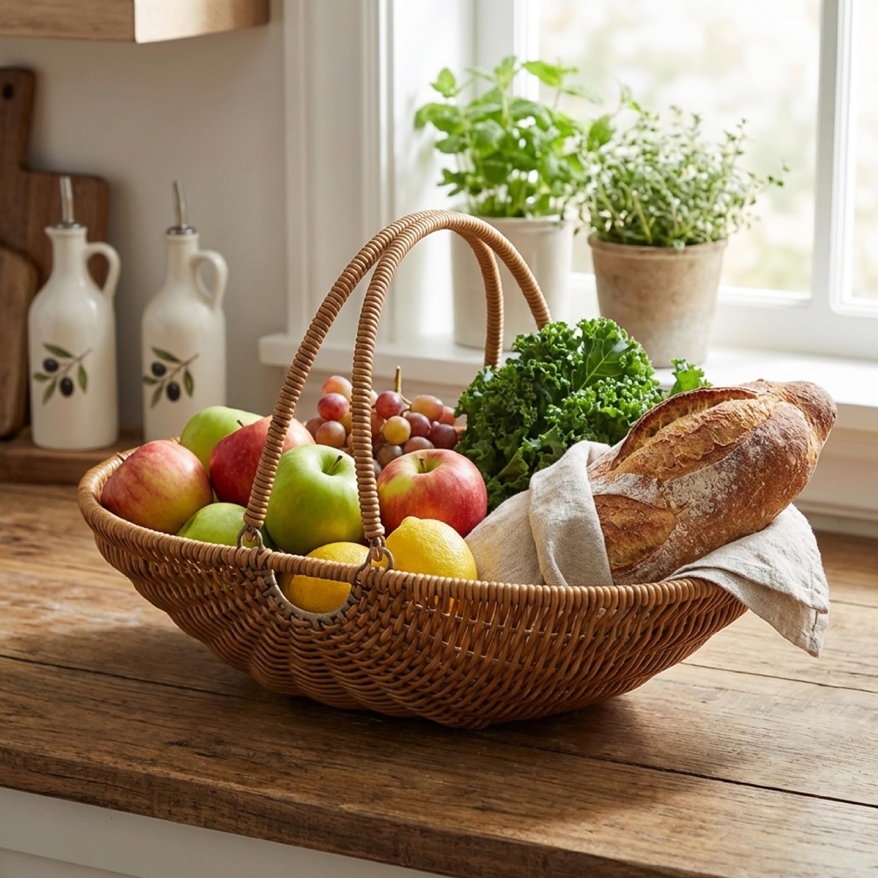 Cesta de cosecha, cesta de jardín tejida de PP de primera calidad con asas plegables para recolectar verduras, picnic y almacenamiento elegante en el hogar