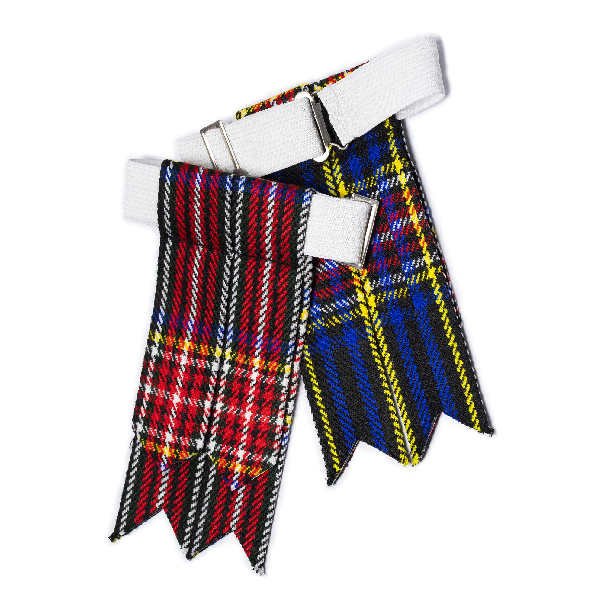 YAS Kilt Flashes for Men with Heavy Buckle Adjusters, Plain & Tartan Socks kilt Flashes/Acrylic Wool Garter Pointed (Black Stewart)