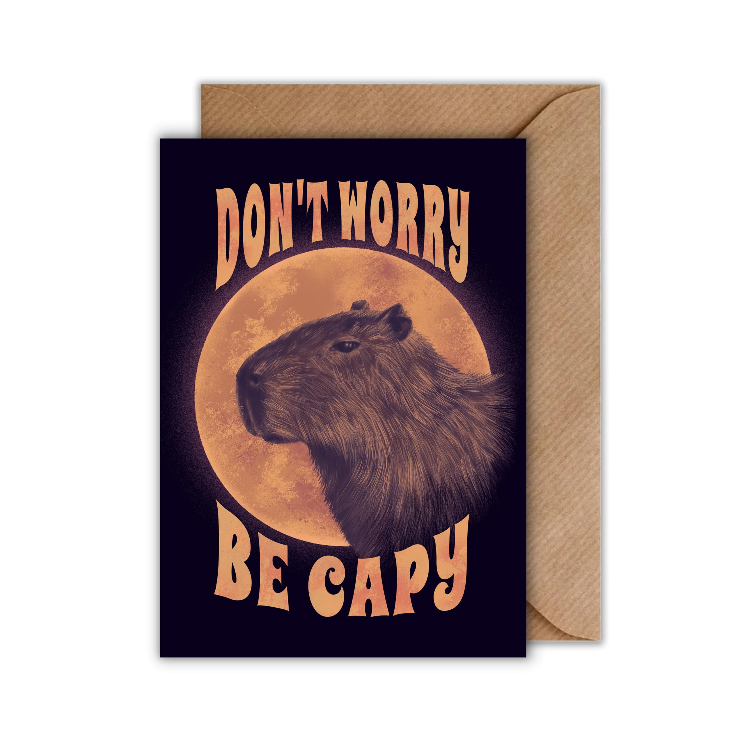 WBdesignz Capybara Grußkarte mit Umschlag – „Don’t Worry Be Capy“ – Retro Tierkarte mit lustigem Spruch – für Tierliebhaber & Humor-Fans (DIN A6)