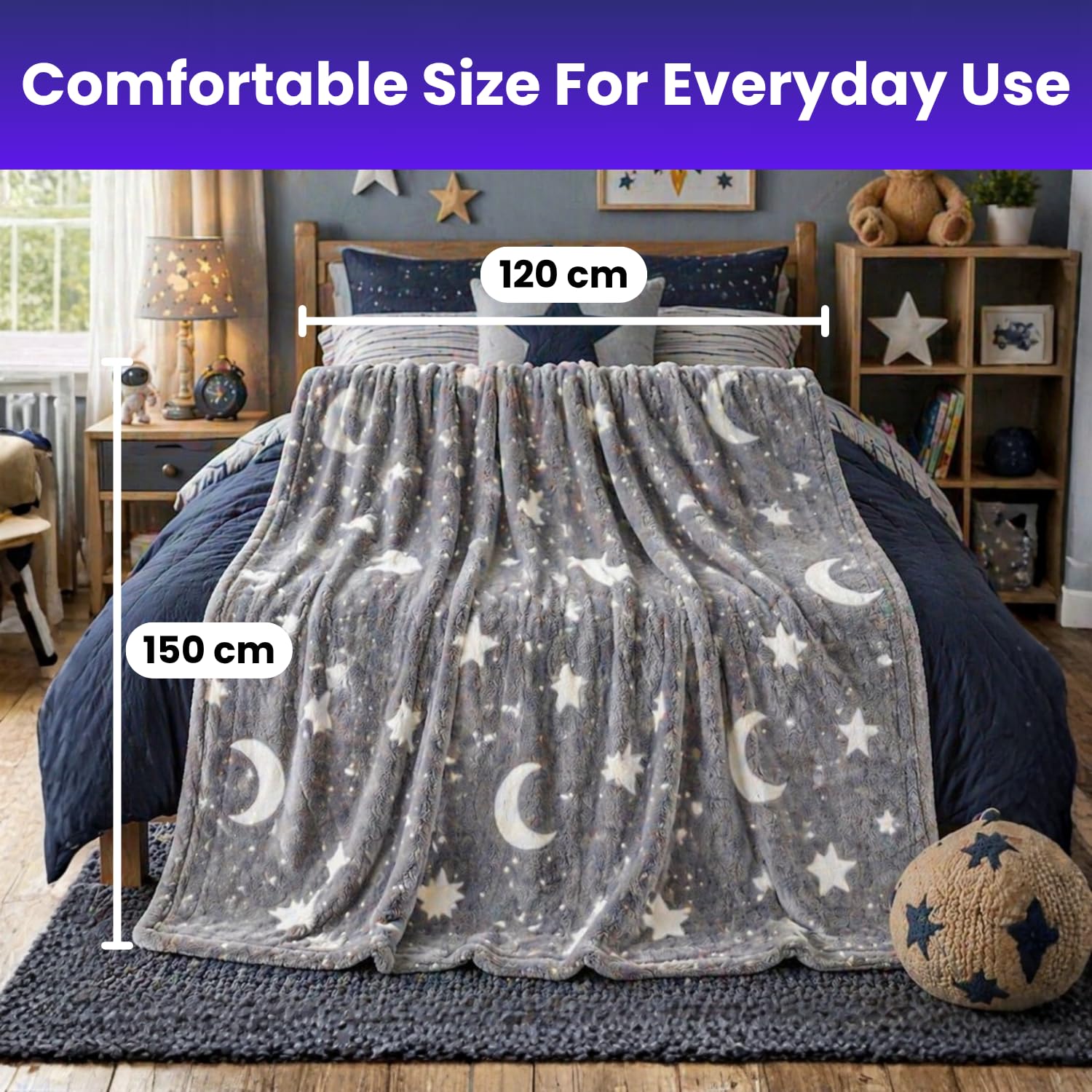 Toy Imagine Glow Blanket for Kids 3β10 Years 150 x 120 cm Glow in The Dark Blanket Soft Flannel Fleece Throw Soft Cozy Warm All Season Blankets for Boys and Girls Gift (Assorted Design Grey) 1