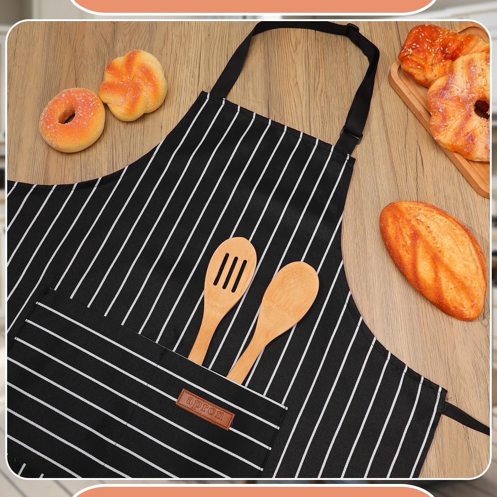 saerryor 2 Pack Unisex Adjustable Bib Apron with Pockets Cooking Kitchen Chef Women Men Aprons for Home Kitchen,Restaurant,Coffee House,Black - Image 4