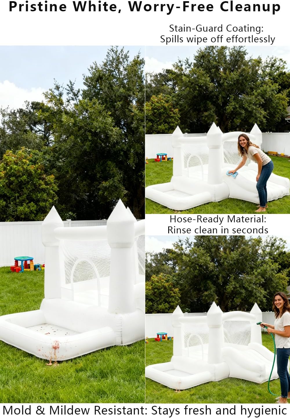 White Inflatable Bounce House Indoor/Outdoor, Jumper with Slide and Water Pool/Ball Pool for Outdoor Garden, Backyard Fun, Perfect for Wedding, Birthdays & Family Gatherings