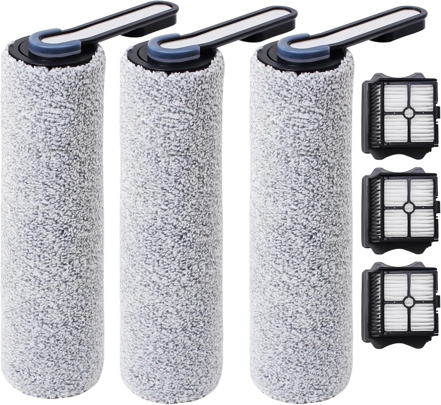 Floor One S5 Replacement Rollers Compatible with Tineco FLOOR ONE S5 & S5 PRO & S5 PRO 2 & iFLOOR 5 Breeze Complete Cordless Wet Dry Vacuum Cleaner, 3 Pack Brush Rollers & 3 Pack HEPA Filters