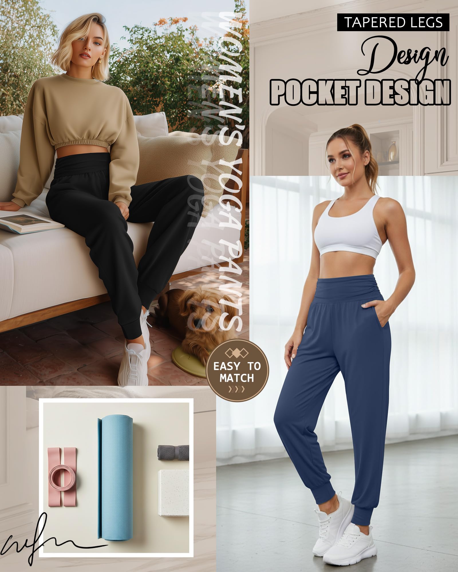Locoowai 2-pak damskich joggerów do jogi, przytulne spodnie dresowe z kieszeniami, luźne, wygodne spodnie wypoczynkowe z wysokim stanem