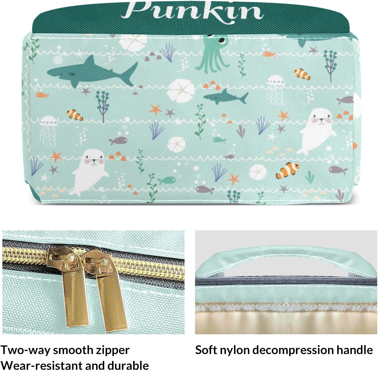 Ocean Nautical Sea Life Customizable Large Capacity Diaper Bag Personalized Name,Waterproof Multi-Function Mommy Bag with Thermal Pockets for Girls Boys