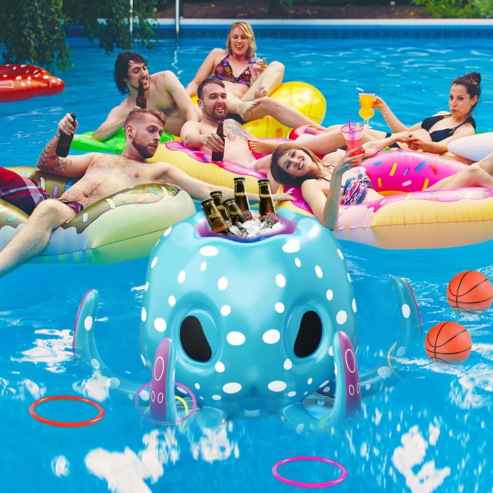 Pallacanestro Galleggiante,Giocattoli Gonfiabili da Pallacanestro da Piscina,Canestro da Basket Gonfiabile,Canestro da Basket da Piscina 2 in 1,per Feste e Giardino