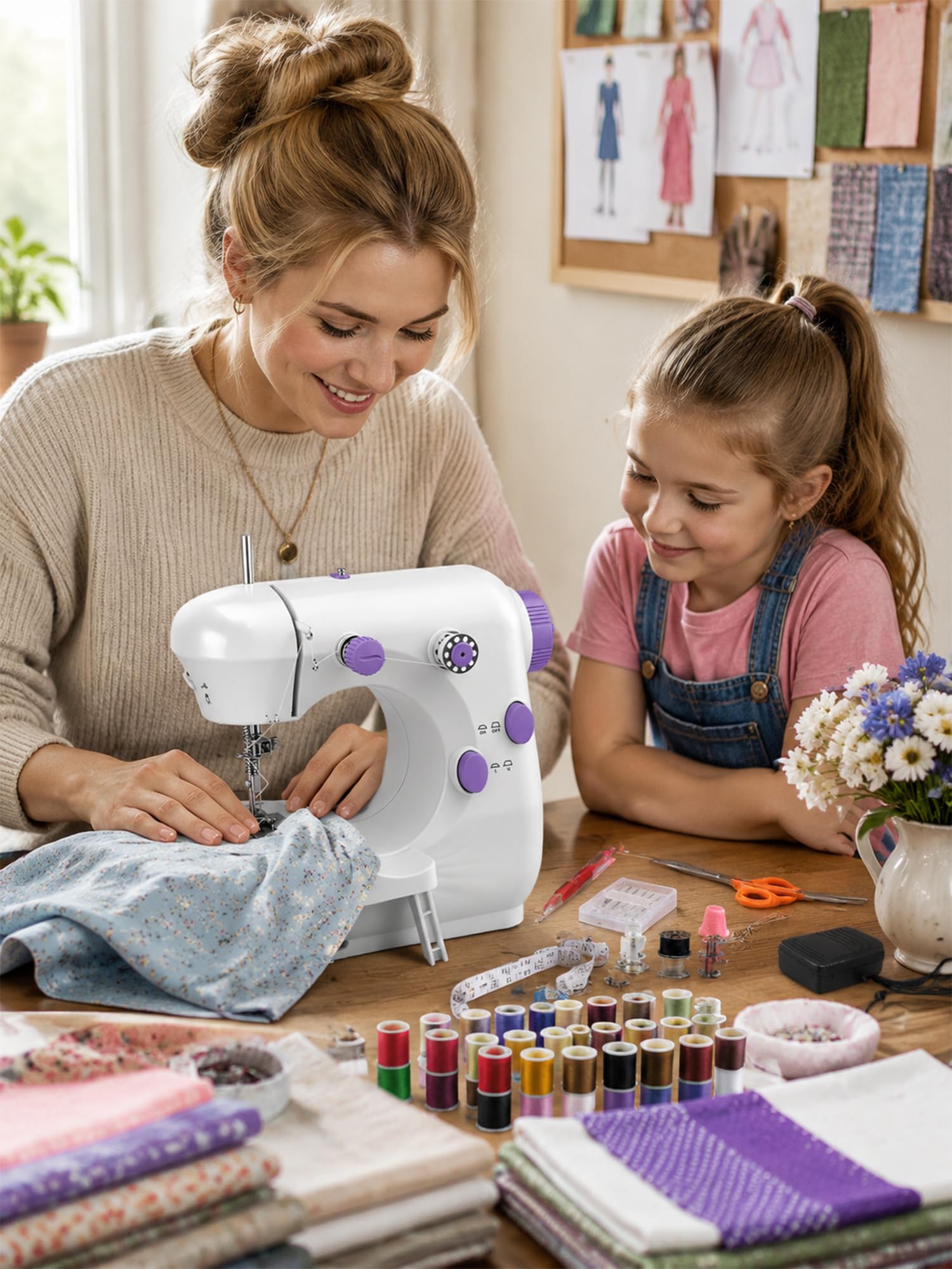 BRICH Mini-Nähmaschine für Anfänger & Kinder, tragbar, Erweiterungstisch | 2 Geschwindigkeiten, ideal für Anfänger und Kinder.Praktischer Erweiterungstisch für mehr Arbeitsfläche bei DIY-Projekten
