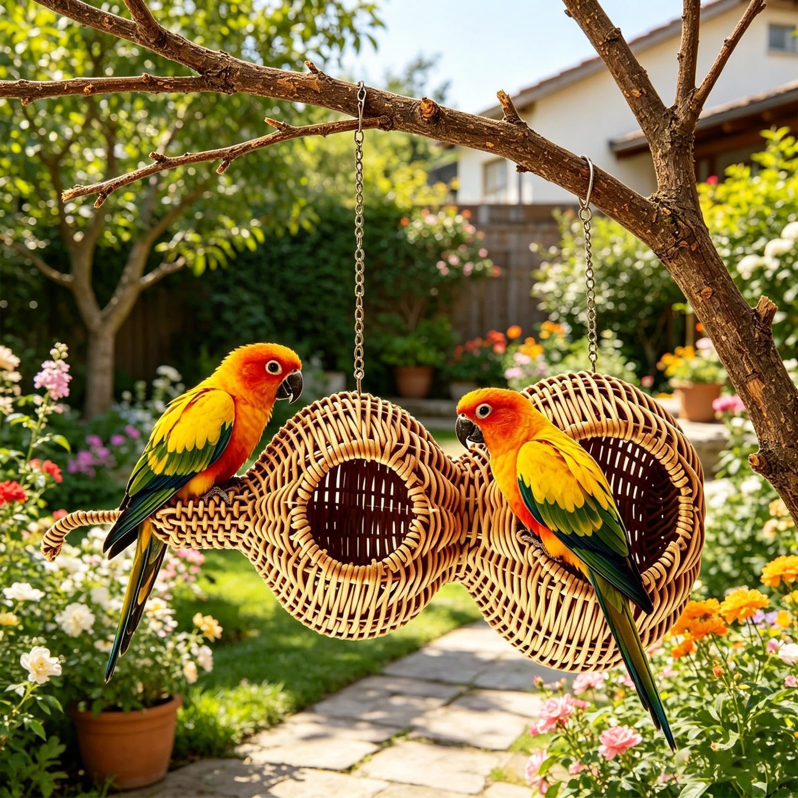 Nido de pájaros | Cabaña para loros en forma de calabaza con ganchos y alfombrillas para conures, cacatúas, canarios, tortolitos y periquitos | Enrichment Play Hideaway