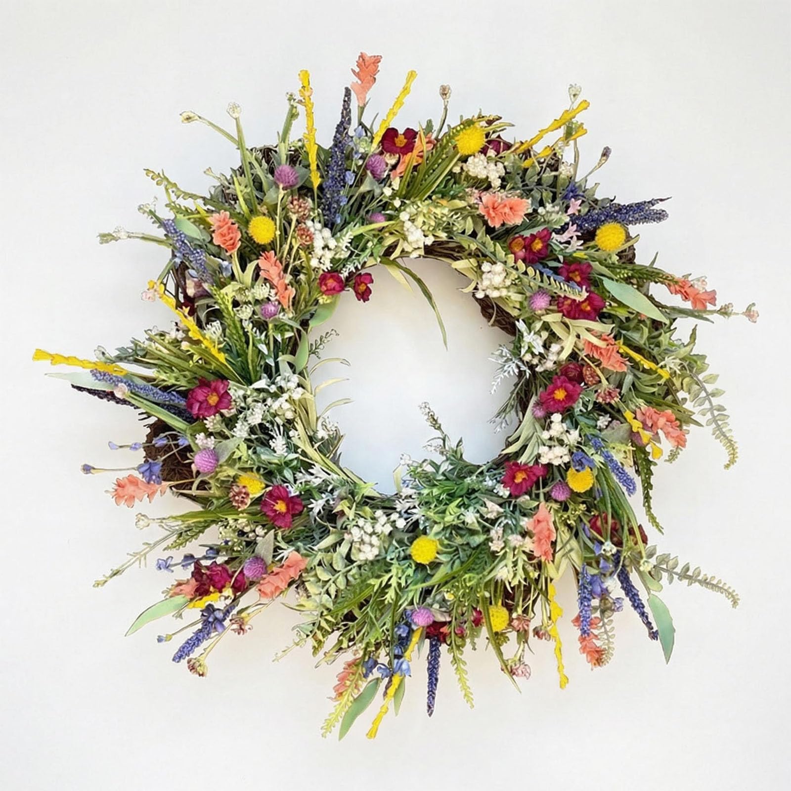 Agares Red Spring Floral Door Wreath, Artificial Wildflower Garland For Home Decor, Weddings, Easter, Parties, And Seasonal Celebrations (35Cm)