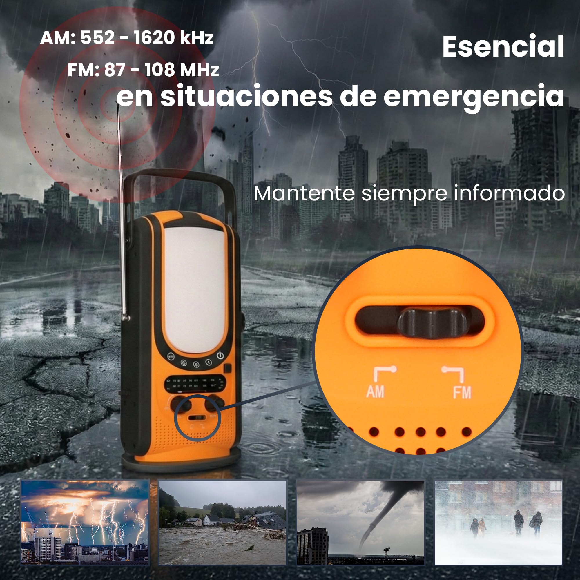 Extralink Radio Solar de Emergencia con Manivela Am/FM, Luz Lectura 4 Modos, Batería Recargable 6000 mAh con Salida USB-C, 6 Modos de Carga, Alarma SOS, para Uso Diario y Situaciones de Emergencia
