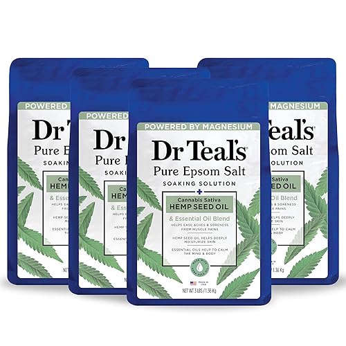 Dr Teal's Sal pura de Epsom, aceite de semilla de cáñamo de cannabis sativa, 3 libras (paquete de 4) (el embalaje puede variar)