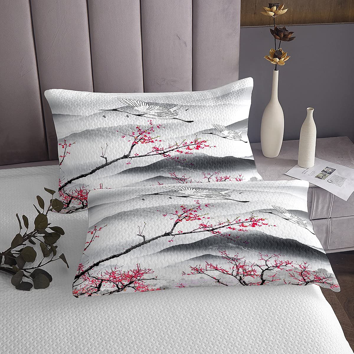 Kranen Coverlet Japanse Ukiyoe Decor Gewatteerde Sprei Coverlet voor