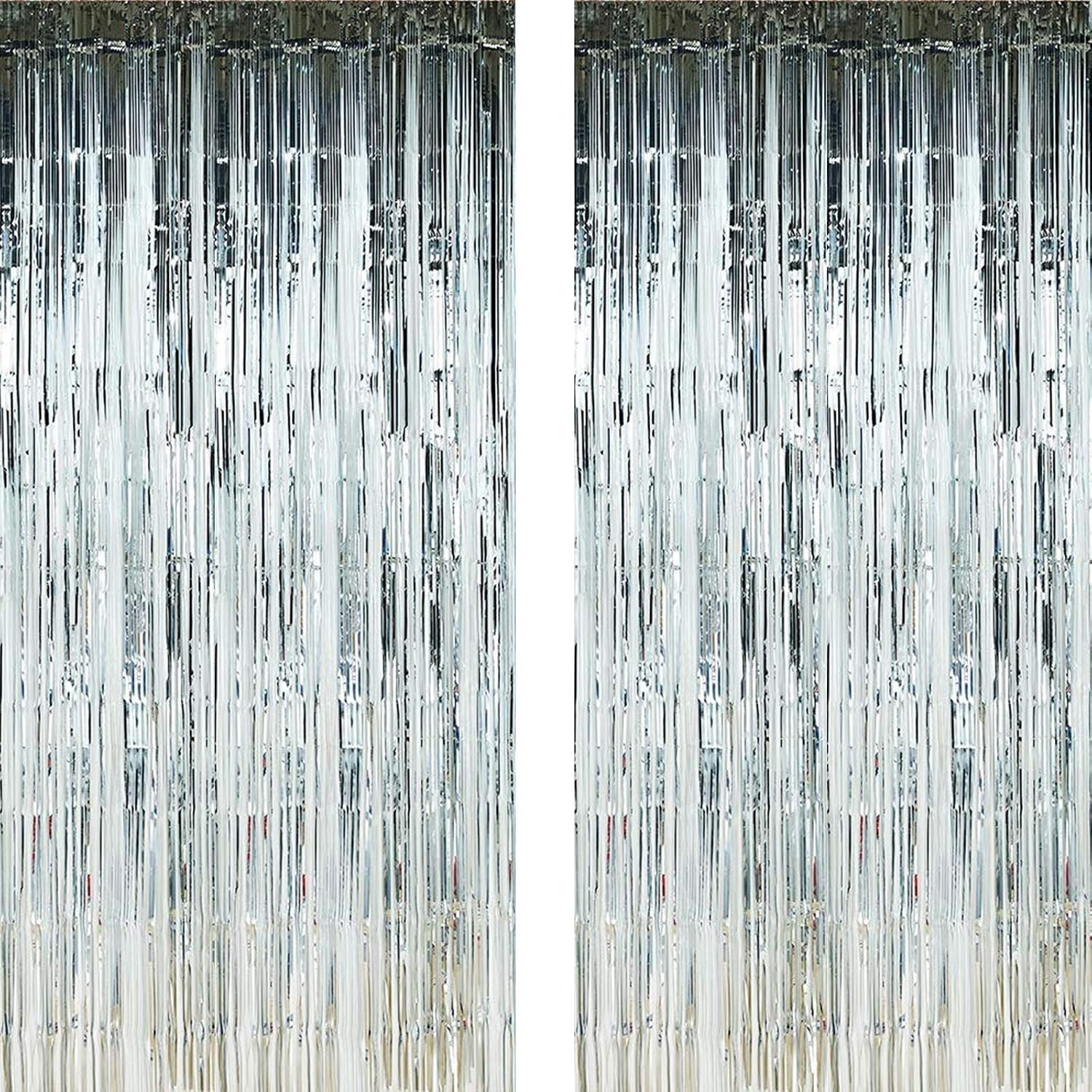 Twinkle Star 2 Pack Photo Booth Backdrop Metallic Tinsel Foil Fringe Curtains Environmental Background for Birthday Wedding Party Christmas Decorations (Silver)