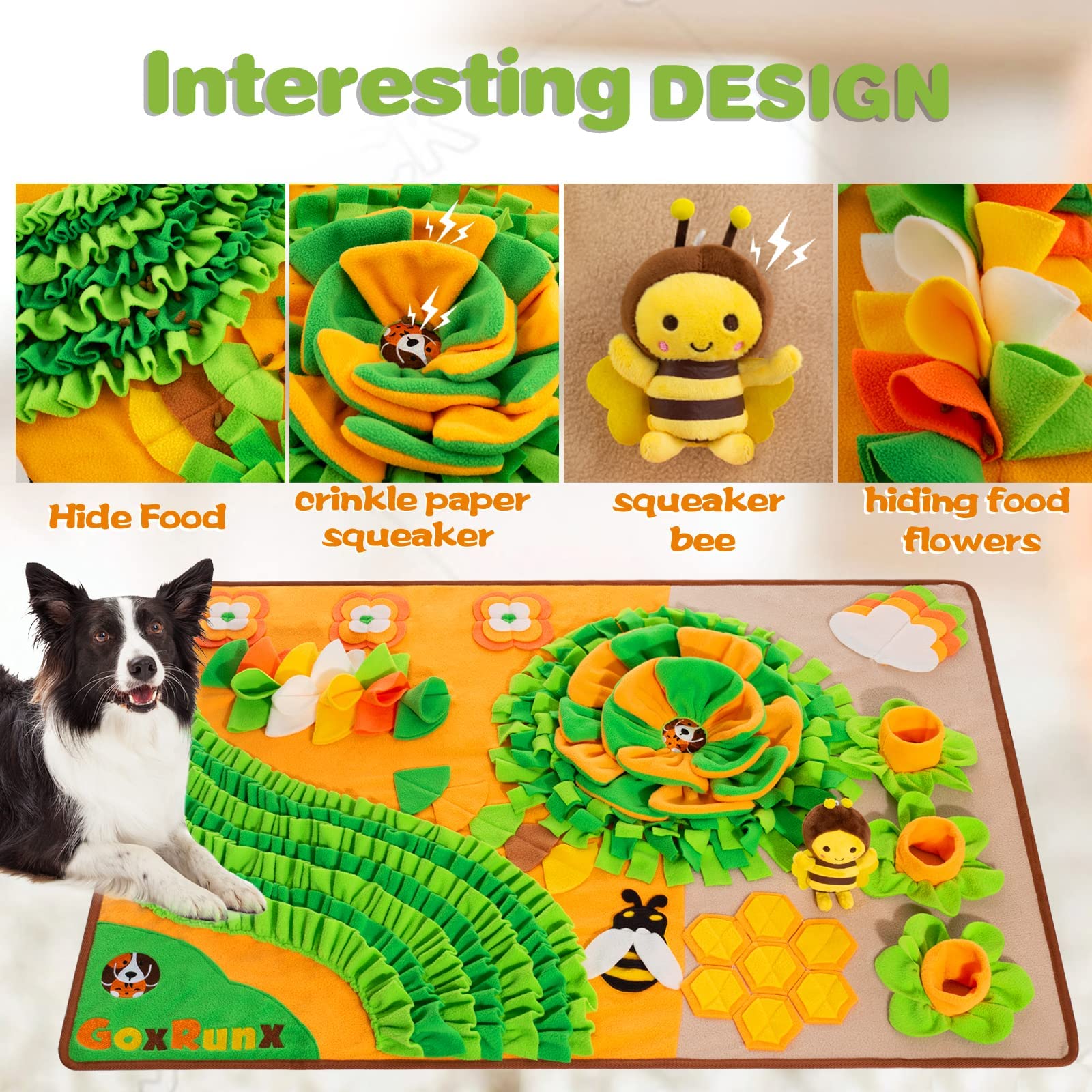GoxRunx Schnüffelmatte für Hunde, 101.6x68.9 cm, extra große Hunde-Futtermatten, Haustier-Schnüffelmatte, interaktives Hunde-Puzzle-Spielzeug für Stressabbau, fördert das natürliche Futtersuche