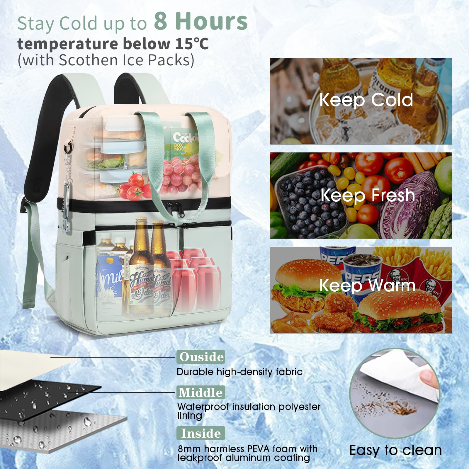 Amazon.com: Scothen Backpack Cooler with Double Decker & 12  display picture 3