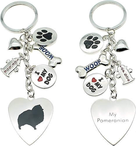 Llavero de perro para mujer, llavero grabado de acero inoxidable para hombres, accesorios de mascotas lindos con encantos