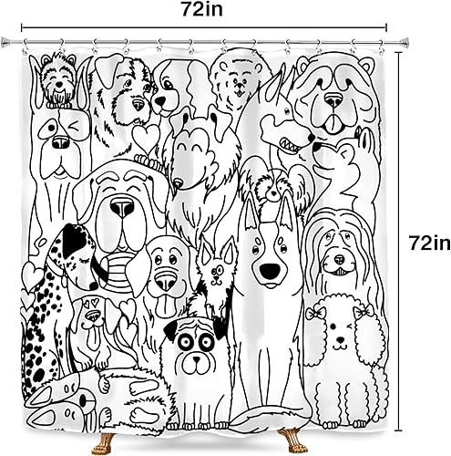 Miniatura 4 de SVBright Divertida cortina de ducha con diseño de perro, 72 pulgadas de ancho x 72 pulgadas de largo, diseño de dibujos animados en blanco y negro,