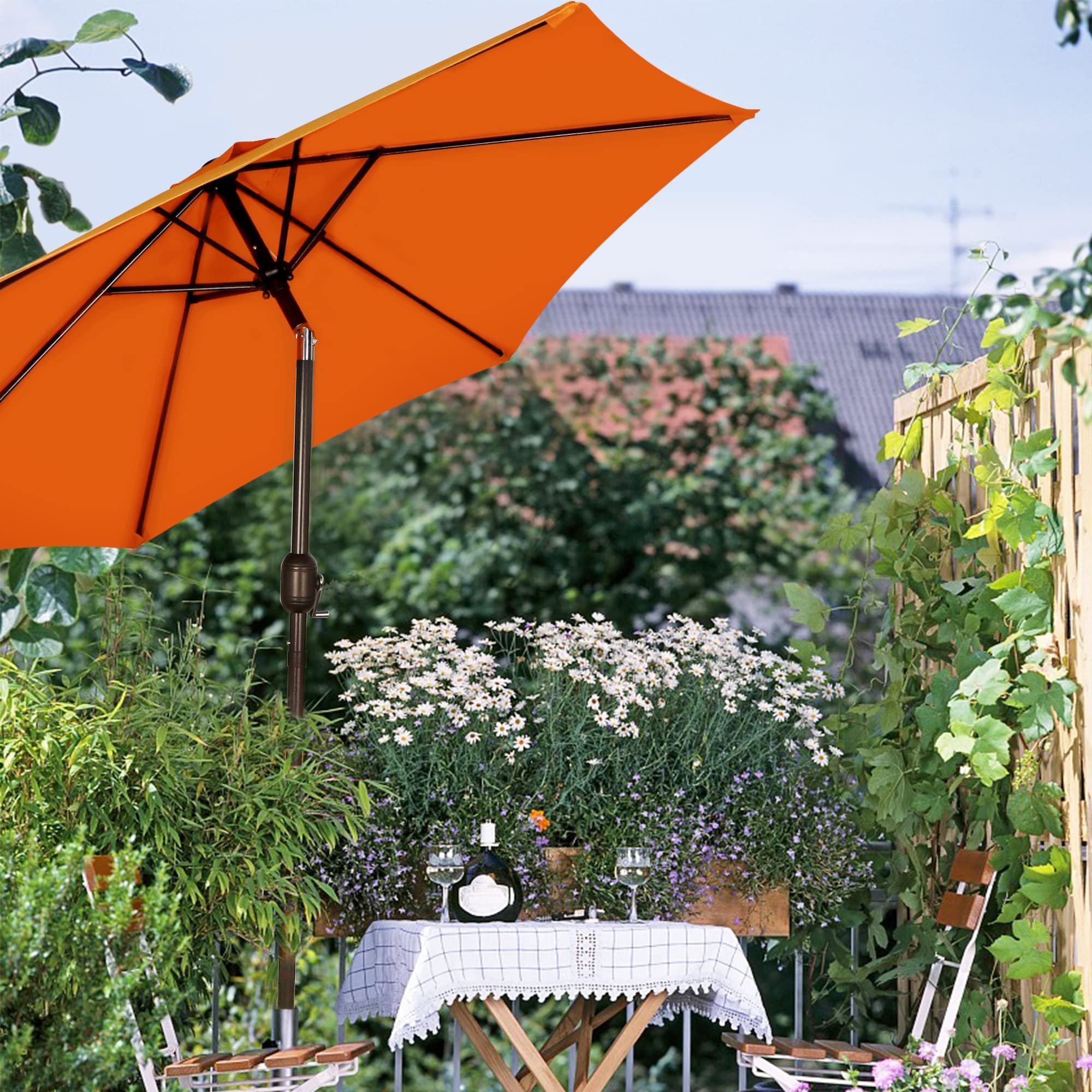 Blissun 7.5 ft Patio Umbrella, Yard Umbrella Push Button Tilt Crank, Orange