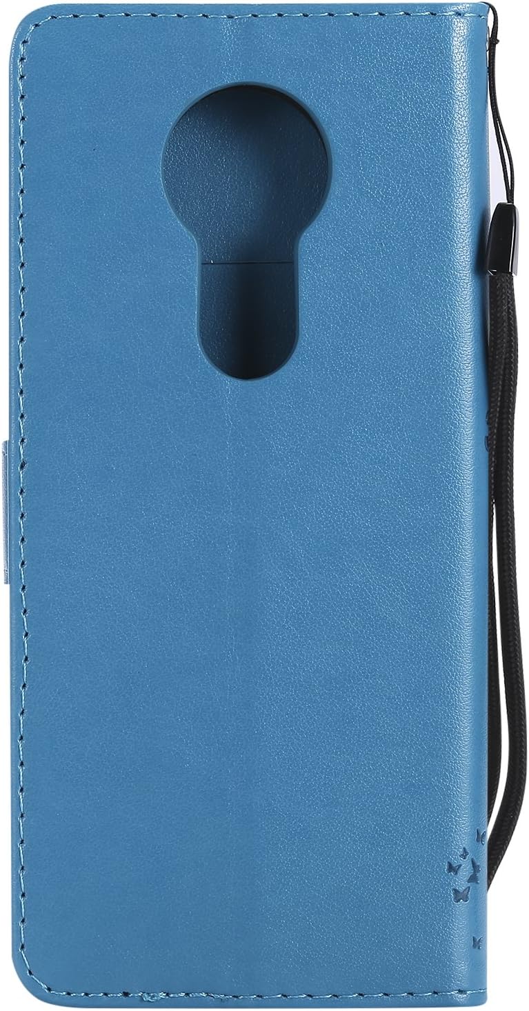 Moto E5 Plus Case, Moto E5 Supra Case, Lacass Cat Tree Pattern PU Leather Flip Wallet Case Cover Kickstand with Card Slots and Wrist Strap for Motorola Moto E5 Plus 2018 - Blue