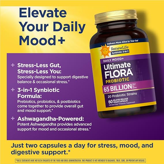 Renew Life Ultimate Flora Probiotics Daily Mood Support 65 Billion CFU