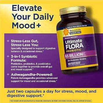 Renew Life Ultimate Flora Probiotics Daily Mood Support 65 Billion CFU