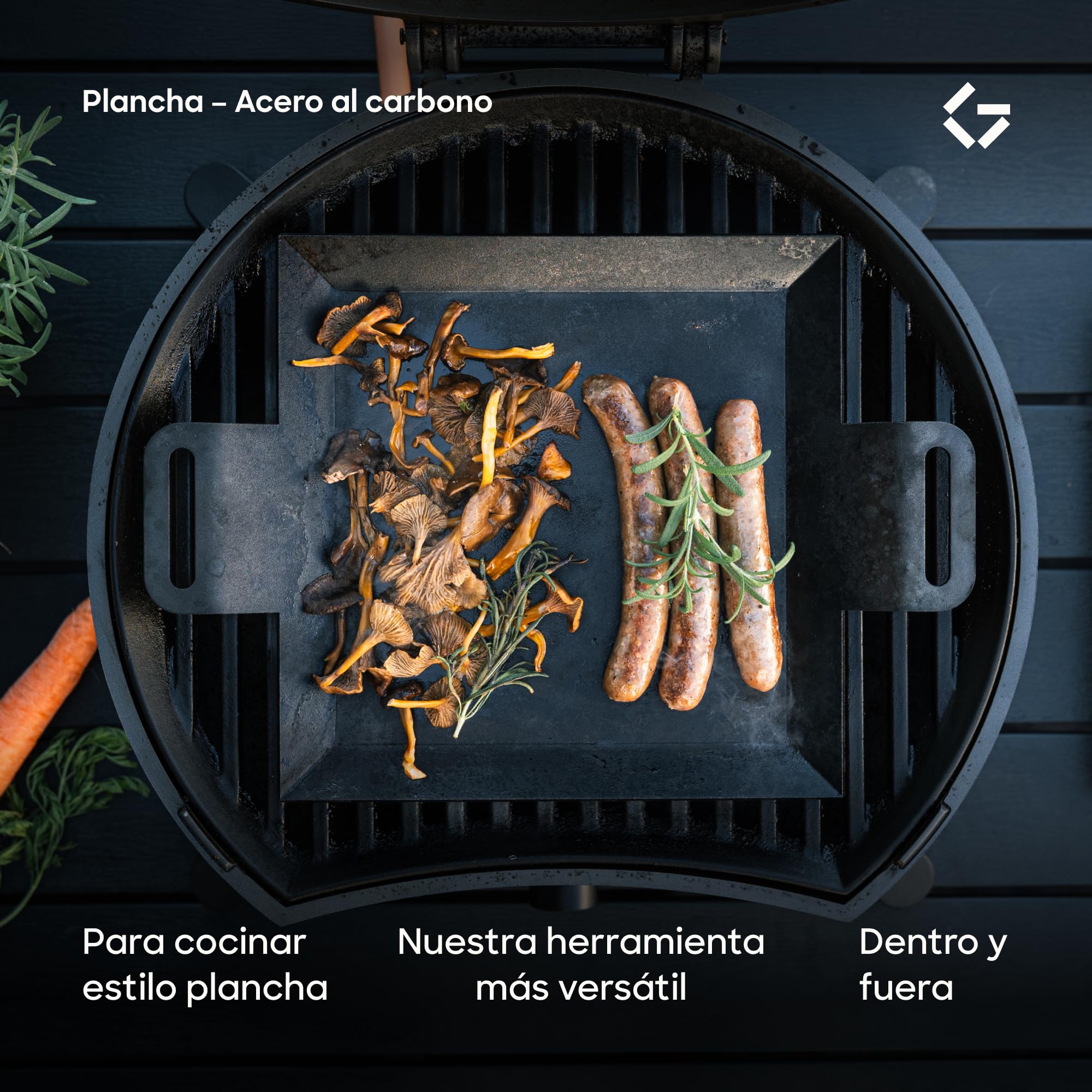 Gastrotools Plancha de Asar Sueca de Acero al Carbono 39x27cm – Antiadherente Natural, Sin PFAS – Interior y Exterior – Apta para Fuego, Horno, Inducción y Gas – Hasta 650°C (Small (39cm x 27cm))
