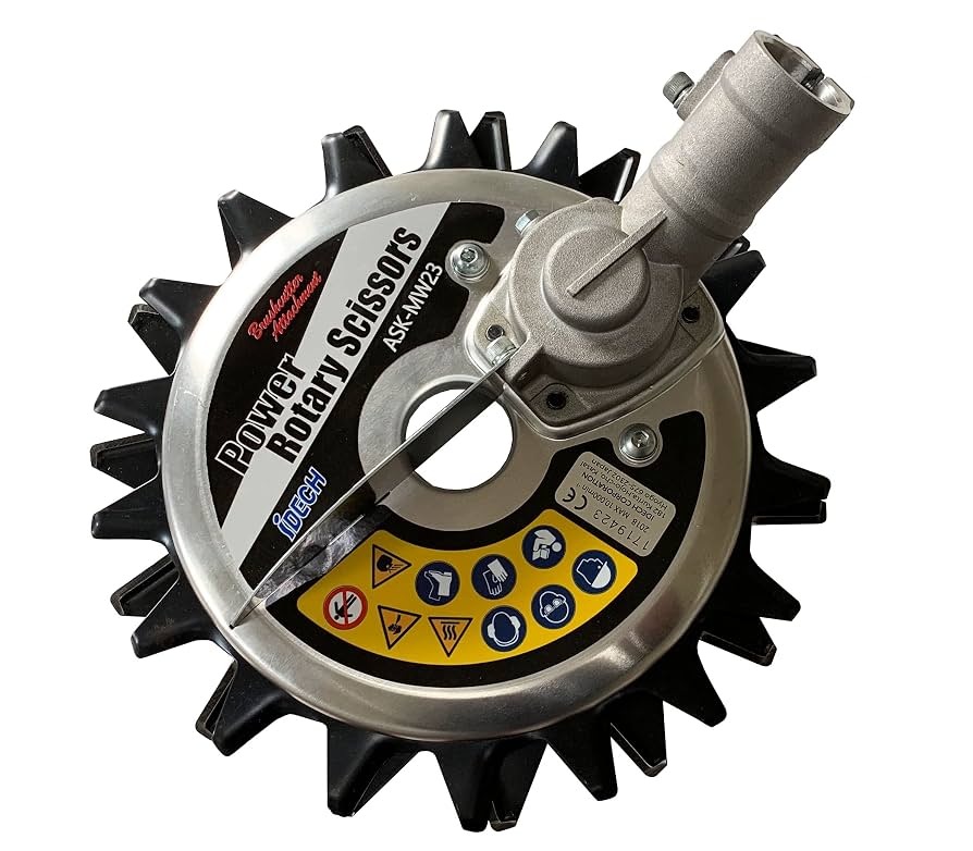 Terre Products, Idech Power Rotary Scissors Trimmer Attachment ASK-MW23, Brushcutter and Edger Attachment Includes Adapters to Fit Most Straight Shaft Trimmers with Solid Drive Shaft