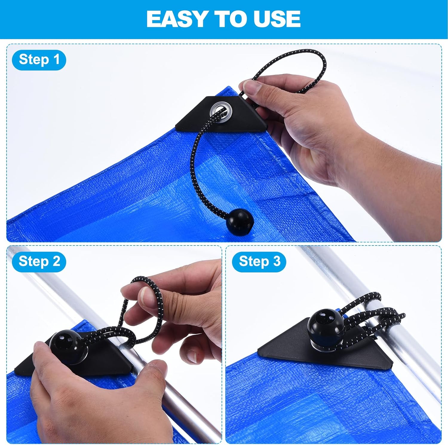 PATIKIL 15 Inch Tarp Ball Bungee Cord, 50 Pack Bungee Cords with Balls Canopy Tarp Tie Downs Cords Elastic String for Outdoor Camping Cargo Shelter Tent Poles, Black