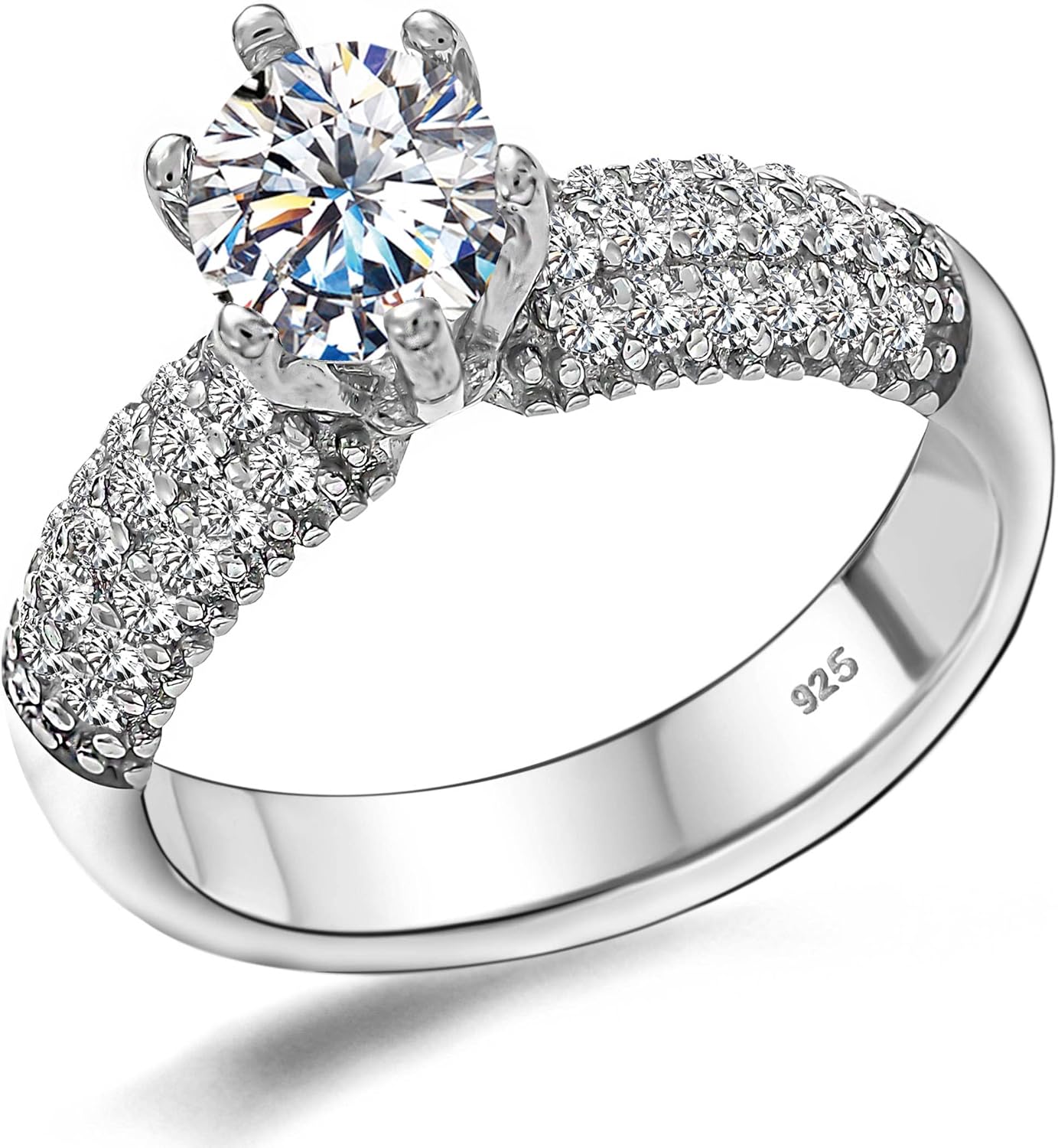Genuine Solid 925 Sterling Silver Round Brilliant Cut Clear Solitaire Cz Cubic Zirconia Stone Engagement Wedding Promise Ring for Women