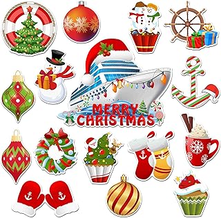 Kanayu 16 Pcs Christmas Cruise Door Magnets Santa Claus Magnetic Door Decorations Snowman Fridge Magnets for Cabin Ship Cruise Refrigerator Christmas Carnival Party Accessories